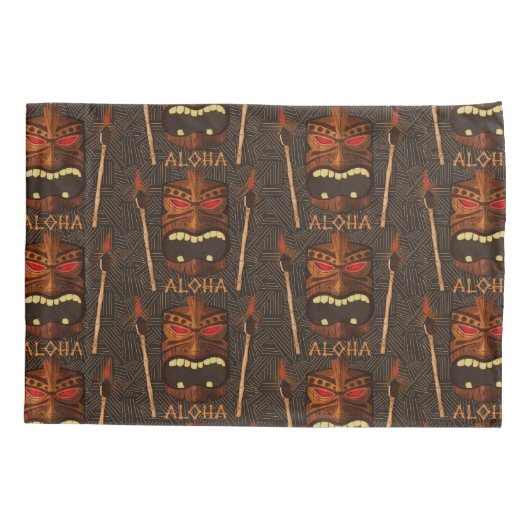 ブラウンヴィンテージ木製ウッドティキアロハパーソナライズされた 枕カバー (裏面)