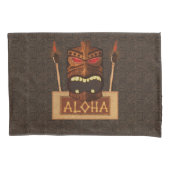 ブラウンヴィンテージ木製ウッドティキアロハパーソナライズされた 枕カバー (正面)