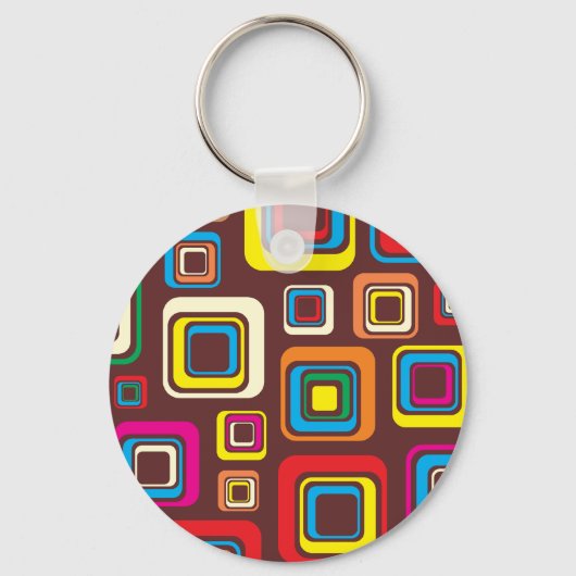 ブラウン上のGroovy 70sタイルパターン正方形 キーホルダー (正面)