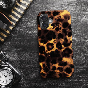 ブラウン亀べっ甲スノー豹プリント iPhone 16ケース