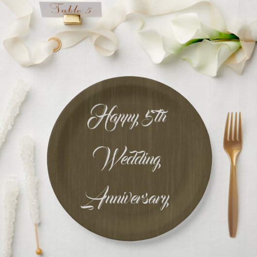 ブラウン伝統的ウッド結婚五周年 ペーパープレート (ウェディング)