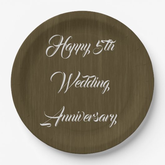 ブラウン伝統的ウッド結婚五周年 ペーパープレート (正面)