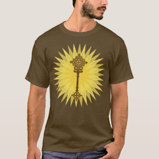 ブラウン伝統的エチオピアクロスデザイン Tシャツ