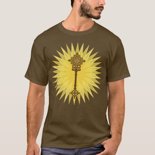 ブラウン伝統的エチオピアクロスデザイン Tシャツ (正面)