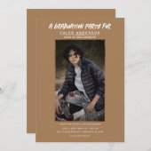 ブラウン写真ミニマル写真卒業パーティー 招待状 (正面/裏面)