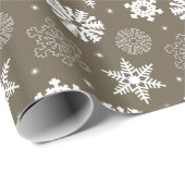 ブラウン及び白いお祝いの雪片 ラッピングペーパー (ロールコーナー)