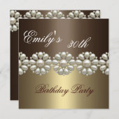 ブラウン及び金ゴールドの真珠の誕生日の招待状 招待状 (正面/裏面)