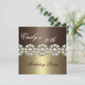 ブラウン及び金ゴールドの真珠の誕生日の招待状 招待状 (スタンド正面)