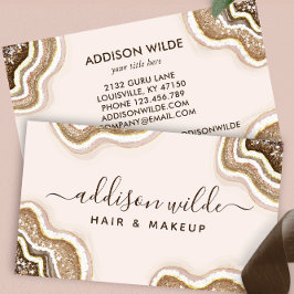 ブラウン及び金ゴールドグリッターアゲードビジネスカード 名刺