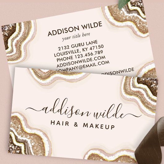 ブラウン及び金ゴールドグリッターアゲードビジネスカード 名刺