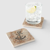 ブラウン大理石とブラックボ航海のートいかり ストーンコースター (横)