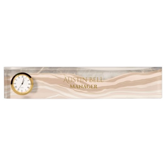 ブラウン大理石パーソナライズされた デスクネームプレート (正面)