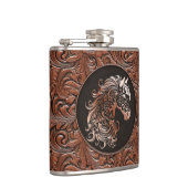 ブラウン女性のカーボーイフローラ工具皮革馬頭 フラスク (右)