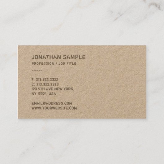 ブラウン実在ククラフト紙テンプレート動揺して文字 名刺 (裏面)