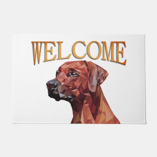 ブラウン幾何学デザインの犬 ドアマット (正面)