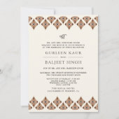 ブラウン幾何学的なイカット・アナンド・カラージ・シーク教の結婚式 招待状 (正面)