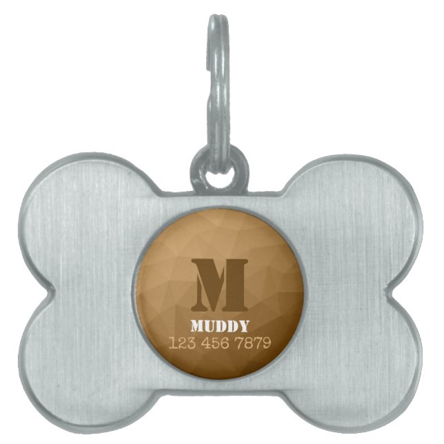 ブラウン幾何学的なメッシュパターンカスタムモノグラム ペットネームタグ (正面)