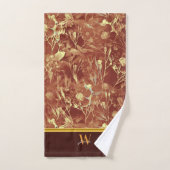 ブラウン抽象芸術コスモス金ゴールドトリムモノグラム バスタオルセット (ハンドタオル)