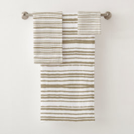 ブラウン抽象芸術ストライプミニマモダンリスト バスタオルセット