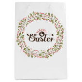 ブラウン文字イースターおよびカラフルフローラリース ミディアムペーパーバッグ (正面)