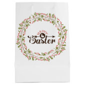 ブラウン文字イースターおよびカラフルフローラリース ミディアムペーパーバッグ (裏面)