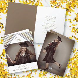 ブラウン斜ストライプ斜めモダン写真卒業 サンキューカード