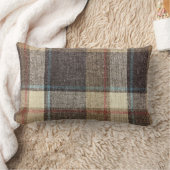 ブラウン格子投げ腰枕 ランバークッション (ブランケット)