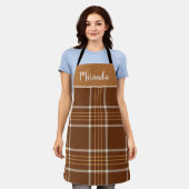 ブラウン格子状タータンチェック市松模様にパターン名前をカスタムする エプロン (着用した状態)