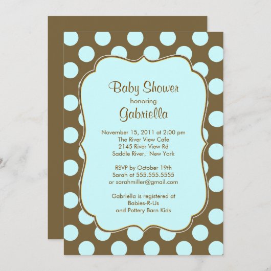 ブラウン水玉模様ズボーイベビーシャワー招待状 招待状 (正面/裏面)