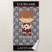 ブラウン水玉模様パーソナライズされたサッカー名子供 ビーチタオル (正面)