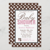 ブラウン水玉模様ピンクベビーシャワー招待状 招待状 (正面/裏面)