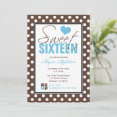 ブラウン水玉模様ブルーシェブロンSweet sixteen 招待状 (スタンド正面)