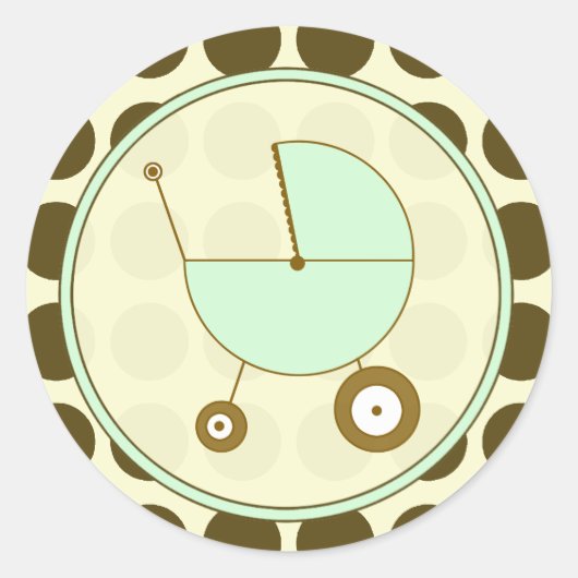 ブラウン水玉模様及びグリーンベビーキャリッジシール ラウンドシール (正面)