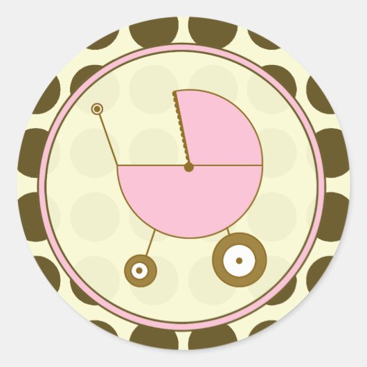 ブラウン水玉模様及びピンクベビーキャリッジシール ラウンドシール (正面)