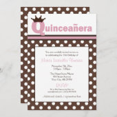 ブラウン水玉模様&ピンクキンセアニラ招待状 招待状 (正面/裏面)