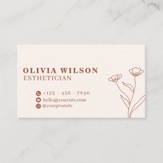 ブラウン淡い色のとイエローの美学モダンエステティシャン 名刺 (正面)