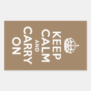 ブラウン淡い色のKeep Calm and Carry On 長方形シール