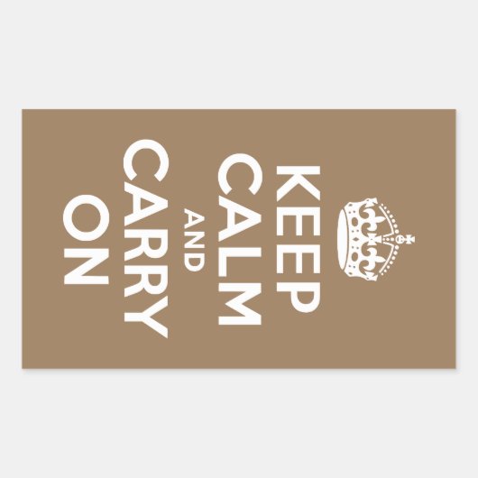 ブラウン淡い色のKeep Calm and Carry On 長方形シール (正面)