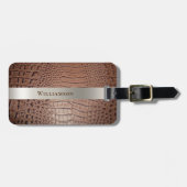 ブラウン爬虫類デジタルレザーチタン金属 ラゲッジタグ (正面横)