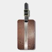 ブラウン爬虫類デジタルレザーチタン金属 ラゲッジタグ (正面縦)