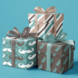 ブラウン父の&ティール（緑がかった色）ムスタッシュ&コームセット3 ラッピングペーパーシート