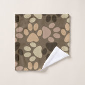 ブラウン犬の足のプリントのデザイン バスタオルセット (ウォッシュタオル)