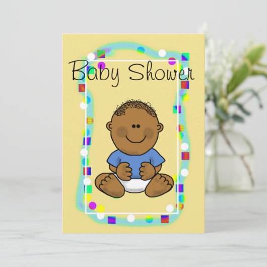 ブラウン男の赤ちゃんシャワー招待状またはアナウンス 招待状 (スタンド正面)