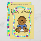 ブラウン男の赤ちゃんシャワー招待状またはアナウンス 招待状 (正面/裏面)