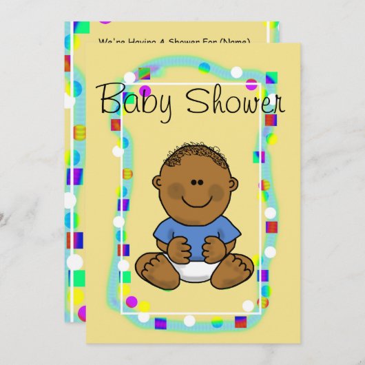 ブラウン男の赤ちゃんシャワー招待状またはアナウンス 招待状 (正面/裏面)