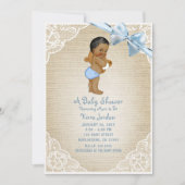 ブラウン男の赤ちゃんベア&ブルーボーバーラップベビーシャワー 招待状 (正面)