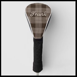 ブラウン男らしとベージュの格子状ゴルフヘッドカバー ゴルフヘッドカバー