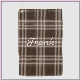 ブラウン男らしとベージュの格子縞 ゴルフタオル