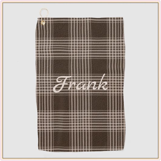ブラウン男らしとベージュの格子縞 ゴルフタオル