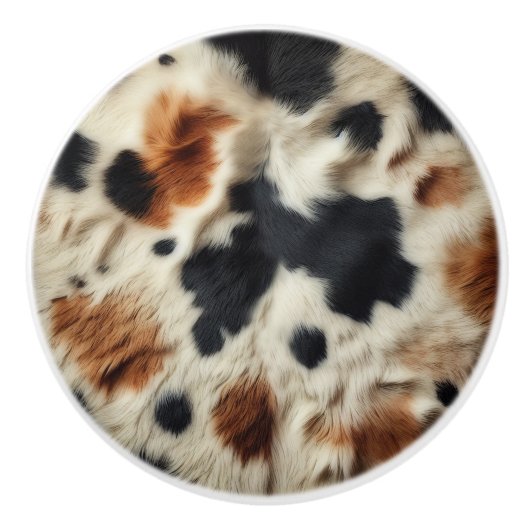 ブラウン白黒コウィドプリントカントリーウェスタン セラミックノブ (正面)